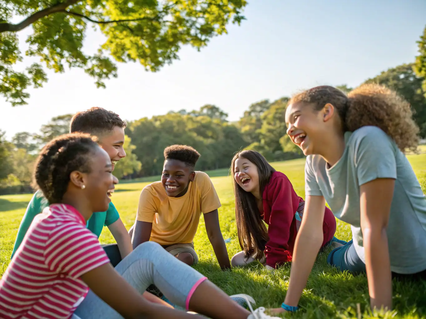 A group of teenagers participating in a youth fitness program, engaging in fun and active exercises under the guidance of a certified trainer.