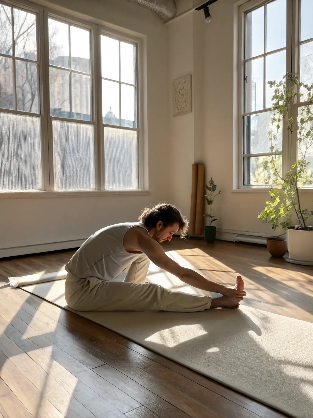 A person doing yoga in a class.
