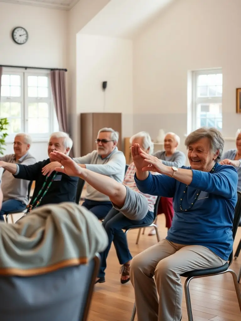 A heartwarming image of seniors participating in a gentle exercise class at FITNESS FORME, emphasizing the importance of mobility and well-being.
