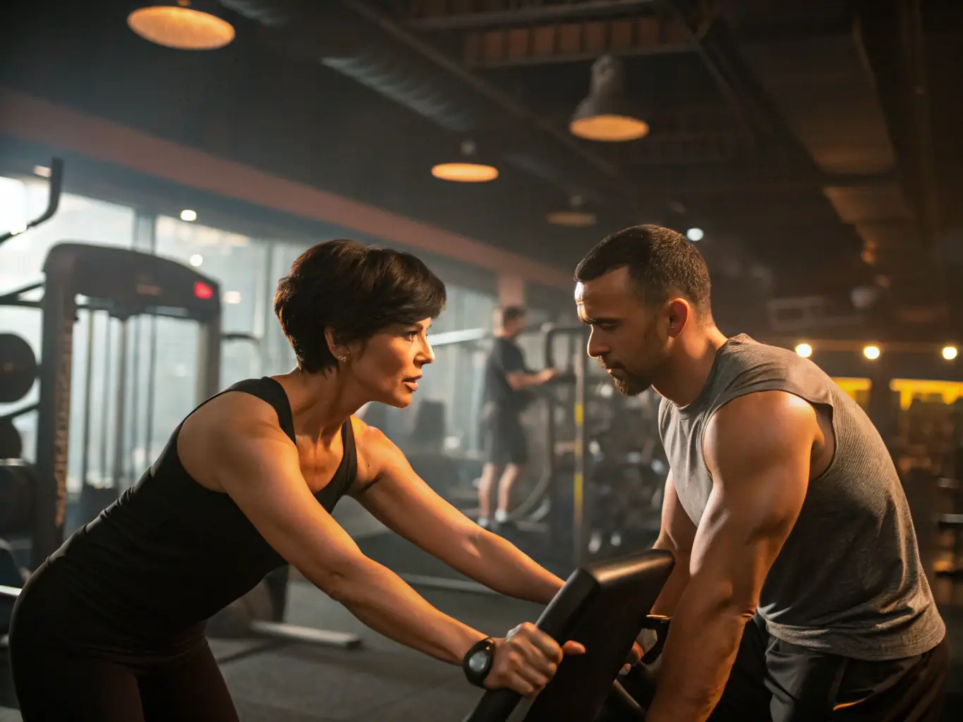 A personal trainer working one-on-one with a client at FITNESS FORME, demonstrating the personalized attention and customized workout plans offered in personal training sessions.